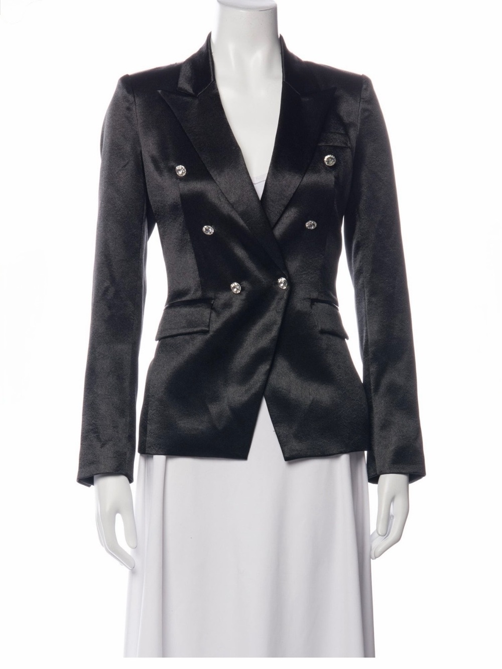 Generation Love Black Satin Double-Breasted Blazer with Crystal Buttons